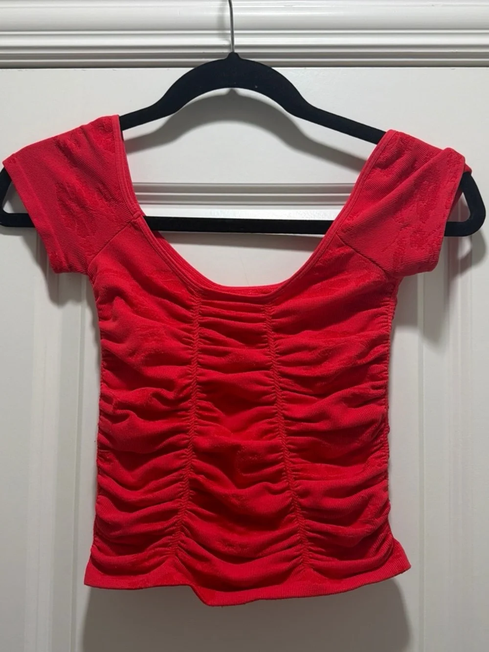 Free People Red Ruched Scoop-Neck Crop Top